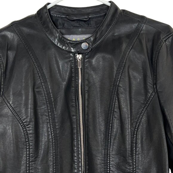 Kenneth Cole Reaction Black Faux Leather Moto Jacket Women’s Large L Slim Fit - Picture 3 of 13